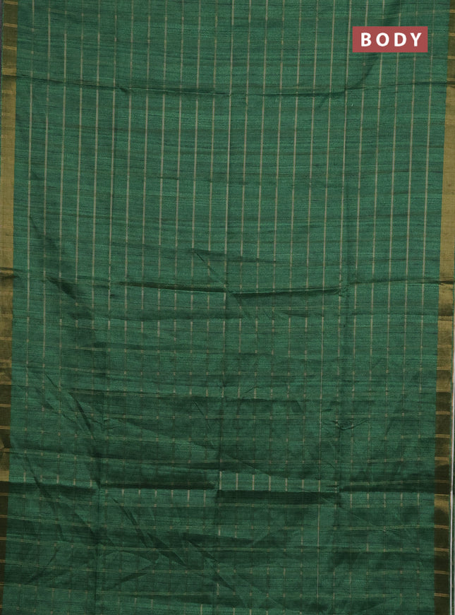 Semi tussar saree green and beige with allover zari checked pattern and kalamkari printed pallu