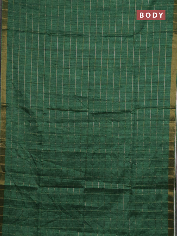 Semi tussar saree green and beige with allover zari checked pattern and kalamkari printed pallu