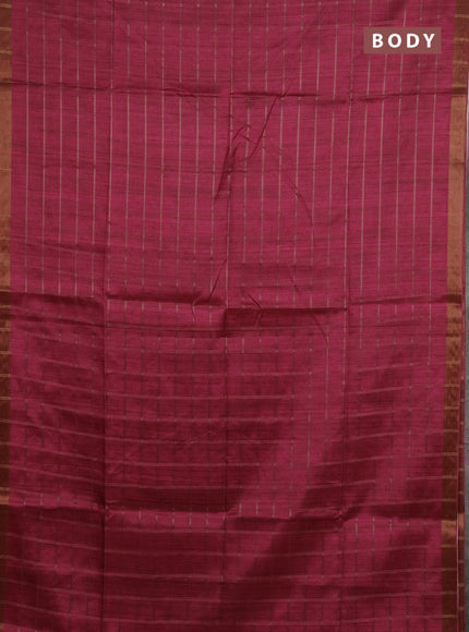 Semi tussar saree pink and beige with allover zari checked pattern and kalamkari printed pallu