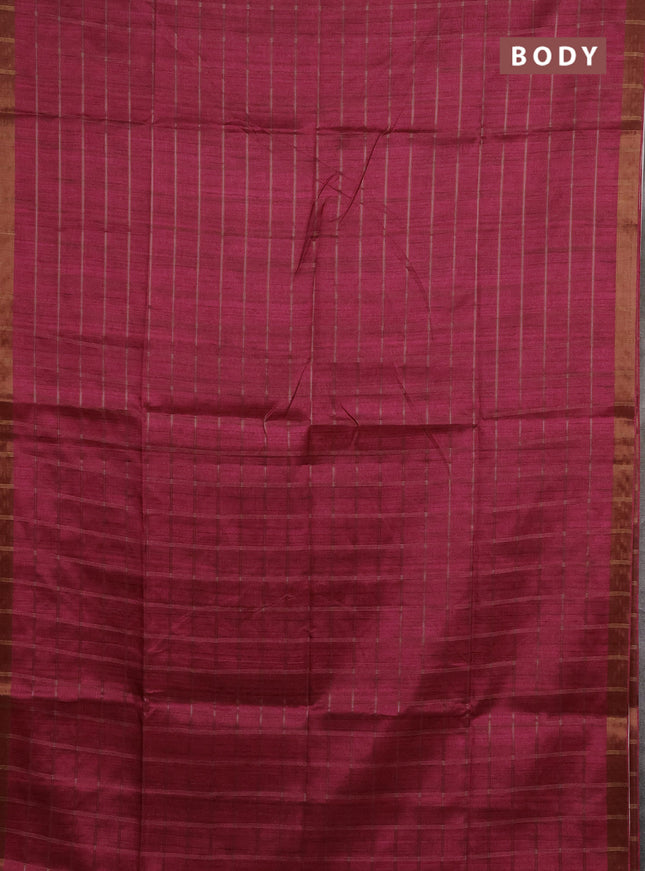 Semi tussar saree pink and beige with allover zari checked pattern and kalamkari printed pallu