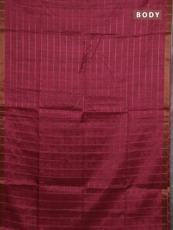 Semi tussar saree pink and beige with allover zari checked pattern and kalamkari printed pallu