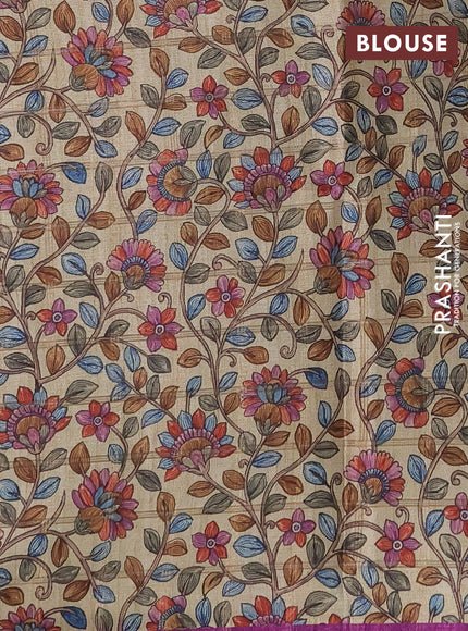 Semi tussar saree purple and beige with allover zari checked pattern and kalamkari printed pallu
