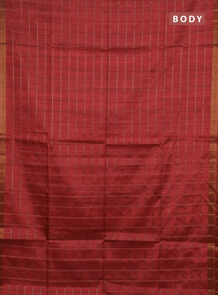 Semi tussar saree maroon and beige with allover zari checked pattern and kalamkari printed pallu