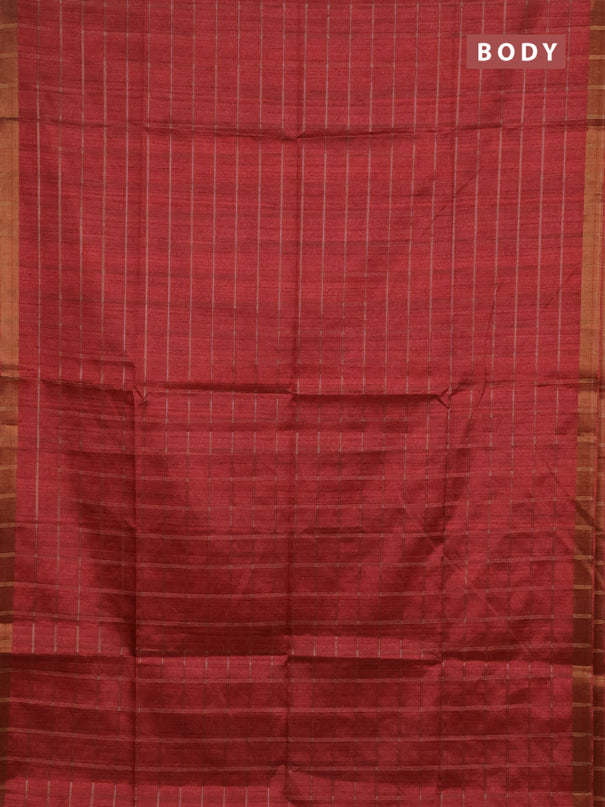 Semi tussar saree maroon and beige with allover zari checked pattern and kalamkari printed pallu