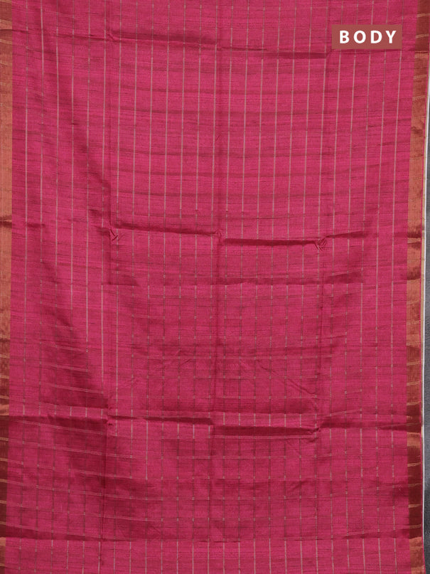 Semi tussar saree pink and beige with allover zari checked pattern and kalamkari printed pallu