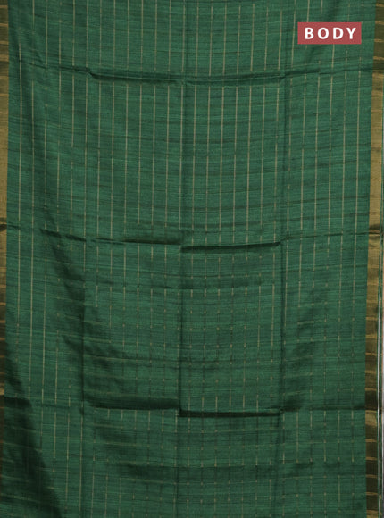 Semi tussar saree green and beige with allover zari checked pattern and kalamkari printed pallu