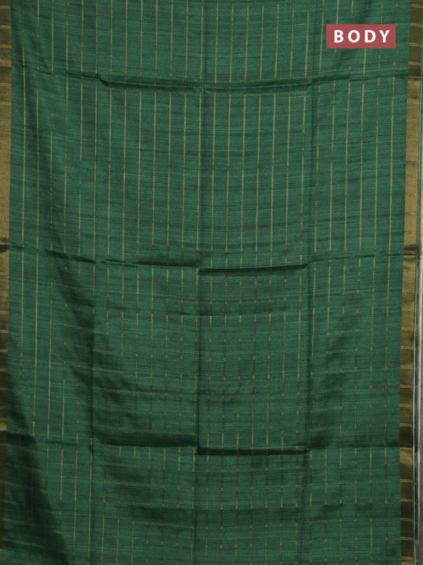 Semi tussar saree green and beige with allover zari checked pattern and kalamkari printed pallu