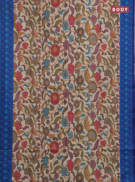 Semi tussar saree beige and navy blue with allover kalamkari prints and patola printed border