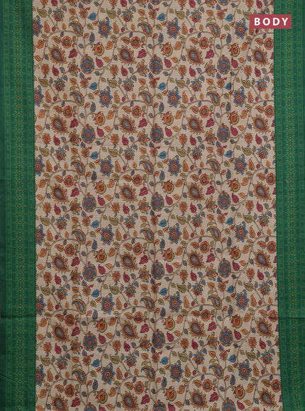 Semi tussar saree beige and green with allover kalamkari prints and patola printed border