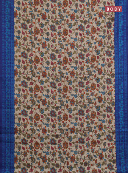 Semi tussar saree beige and navy blue with allover kalamkari prints and patola printed border
