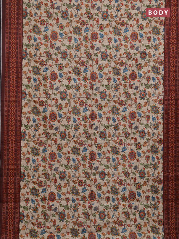 Semi tussar saree beige and coffee brown with allover kalamkari prints and patola printed border