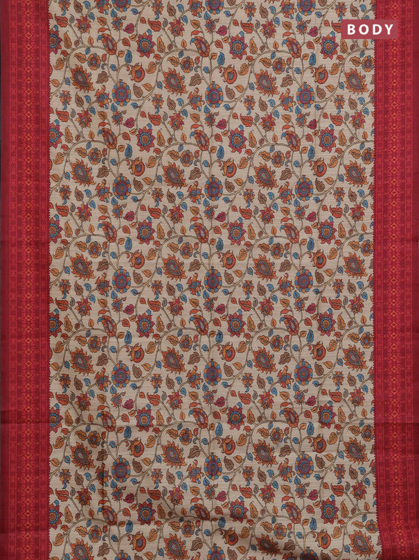 Semi tussar saree beige and maroon with allover kalamkari prints and patola printed border