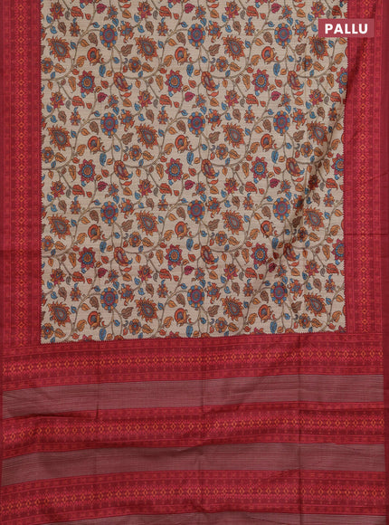 Semi tussar saree beige and maroon with allover kalamkari prints and patola printed border