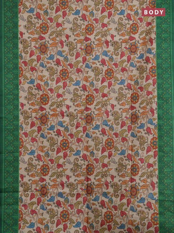 Semi tussar saree beige and green with allover kalamkari prints and patola printed border