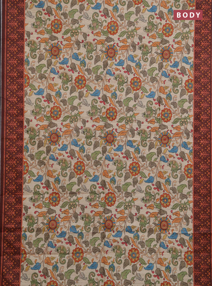 Semi tussar saree beige and coffee brown with allover kalamkari prints and patola printed border