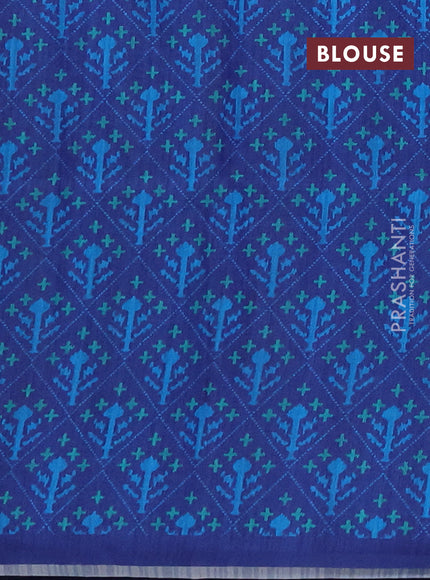 Semi tussar saree beige and navy blue with allover kalamkari prints and patola printed border