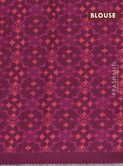 Semi tussar saree beige and magenta pink with allover kalamkari prints and patola printed border