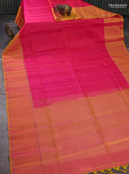 Pure soft silk saree pink and yellow with allover zari woven buttas and rettapet zari woven border