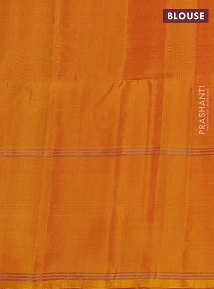 Pure soft silk saree red and mango yellow with allover zari woven buttas and rettapet zari woven border