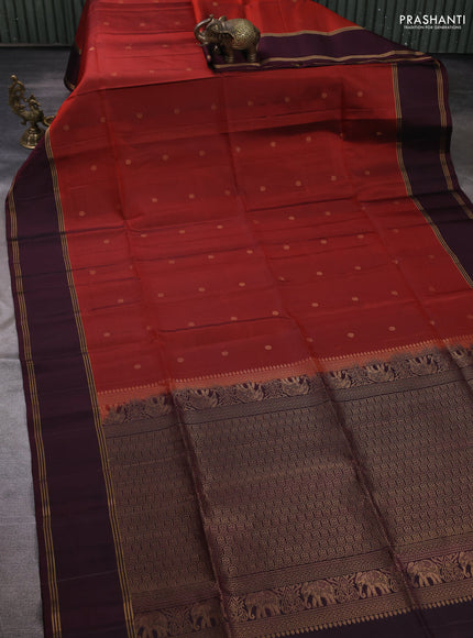 Pure soft silk saree rust shade and deep wine shade with allover zari woven buttas and rettapet zari woven border