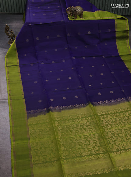 Pure soft silk saree navy blue and light green with allover zari woven buttas and rettapet zari woven border