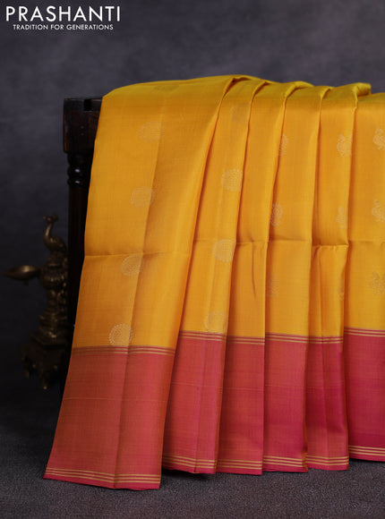 Pure soft silk saree yellow and pink with allover zari woven buttas and rettapet zari woven border