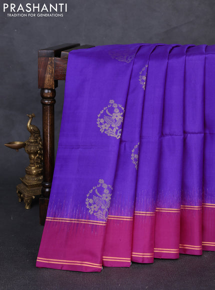 Pure soft silk saree violet and magenta pink with allover zari woven buttas and rettapet zari woven border