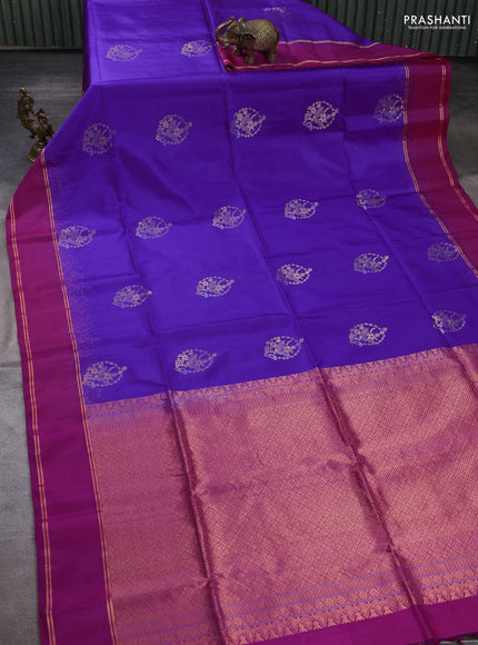 Pure soft silk saree violet and magenta pink with allover zari woven buttas and rettapet zari woven border