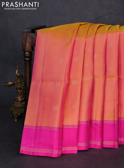 Pure soft silk saree peach shade and pink with allover zari woven buttas and rettapet zari woven border