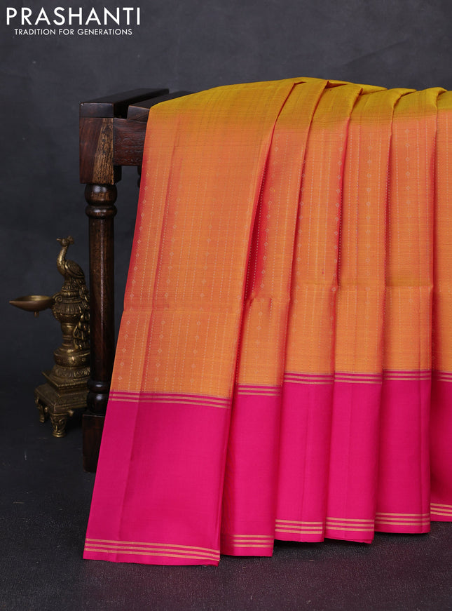 Pure soft silk saree sunset orange and pink with allover zari weaves & buttas and rettapet zari woven border