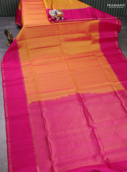 Pure soft silk saree sunset orange and pink with allover zari weaves & buttas and rettapet zari woven border