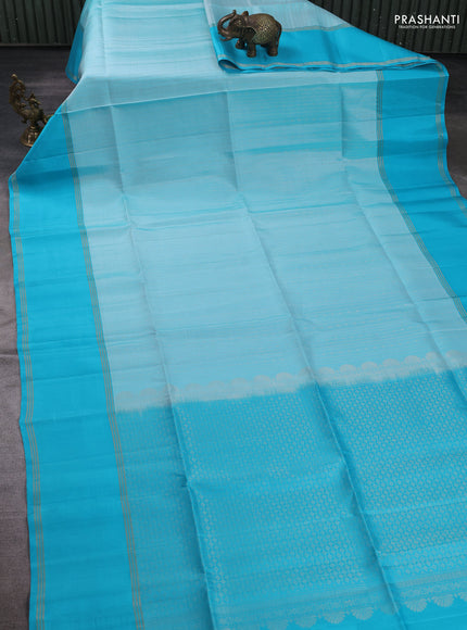 Pure soft silk saree light blue and teal blue with allover zari woven buttas and rettapet zari woven border