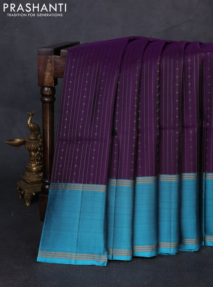 Pure soft silk saree violet and blue shade with allover zari woven buttas and rettapet zari woven border