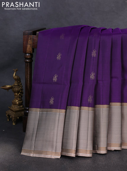 Pure soft silk saree violet and grey with allover zari woven buttas and rettapet zari woven border