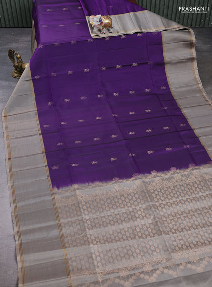 Pure soft silk saree violet and grey with allover zari woven buttas and rettapet zari woven border