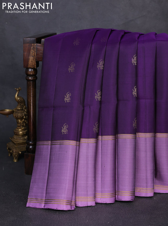 Pure soft silk saree violet and lavender with allover zari woven buttas and rettapet zari woven border