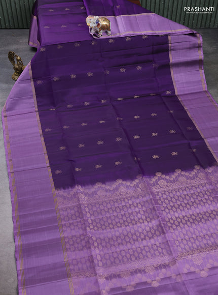 Pure soft silk saree violet and lavender with allover zari woven buttas and rettapet zari woven border