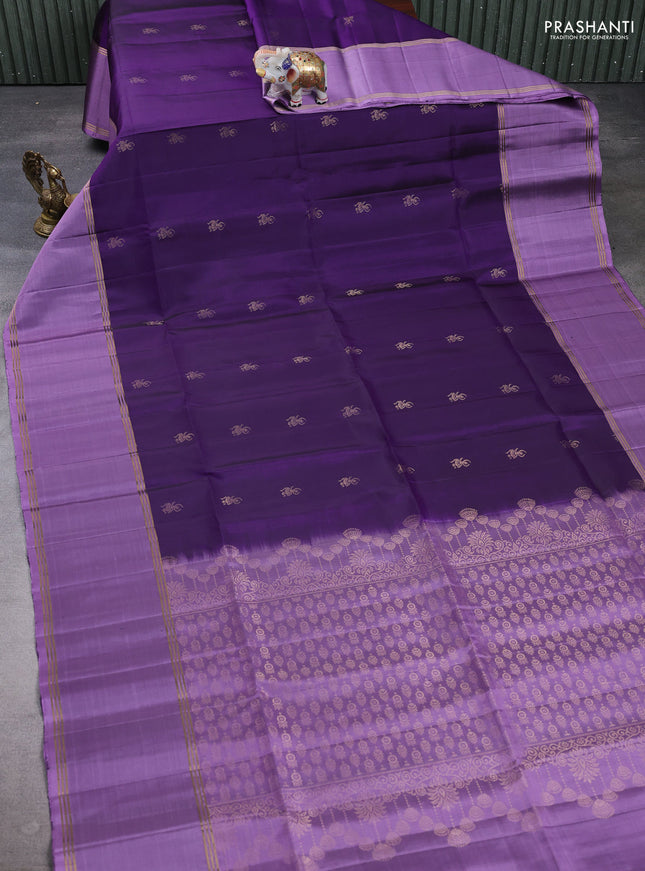 Pure soft silk saree violet and lavender with allover zari woven buttas and rettapet zari woven border