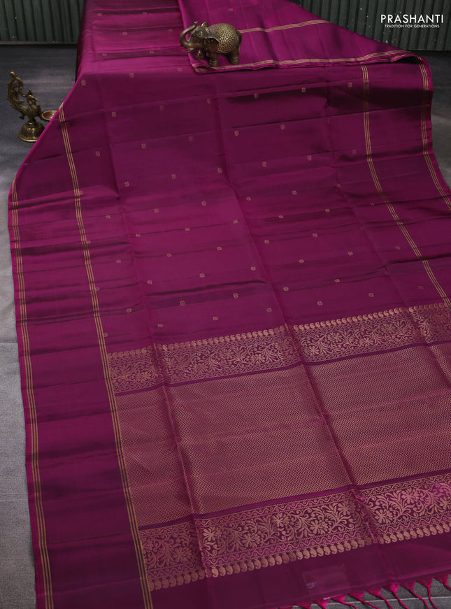 Pure soft silk saree magenta pink with allover zari woven buttas and rettapet zari woven border