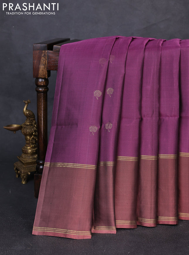 Pure soft silk saree pastel purple and rosy brown with allover zari woven buttas and rettapet zari woven border