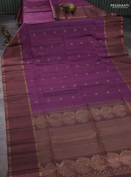 Pure soft silk saree pastel purple and rosy brown with allover zari woven buttas and rettapet zari woven border