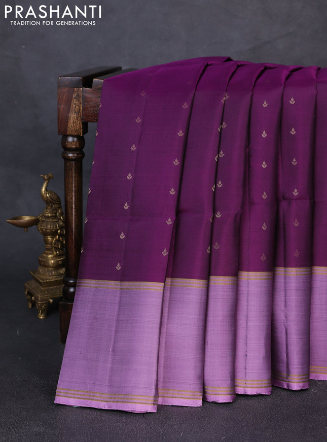 Pure soft silk saree deep purple and lavender with allover zari woven buttas and rettapet zari woven border