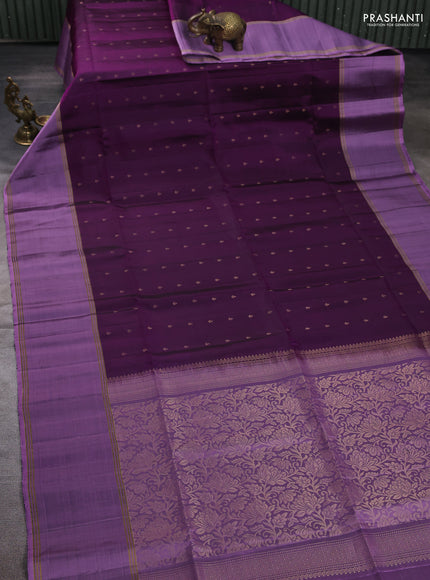 Pure soft silk saree deep purple and lavender with allover zari woven buttas and rettapet zari woven border