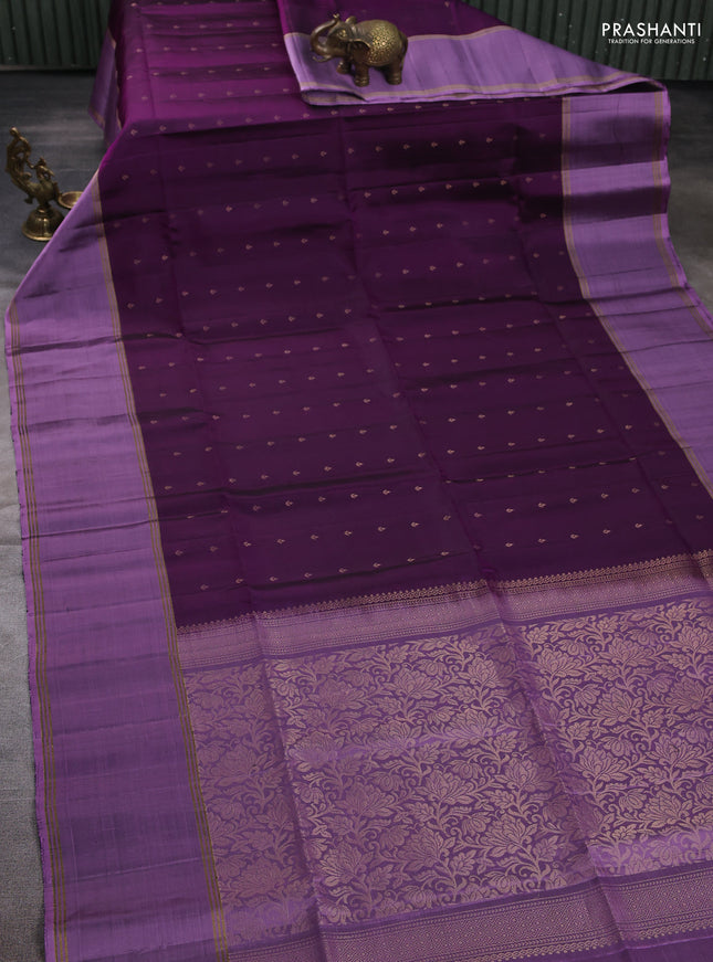 Pure soft silk saree deep purple and lavender with allover zari woven buttas and rettapet zari woven border