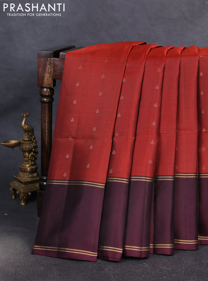 Pure soft silk saree rust shade and deep wine shade with allover zari woven buttas and rettapet zari woven border