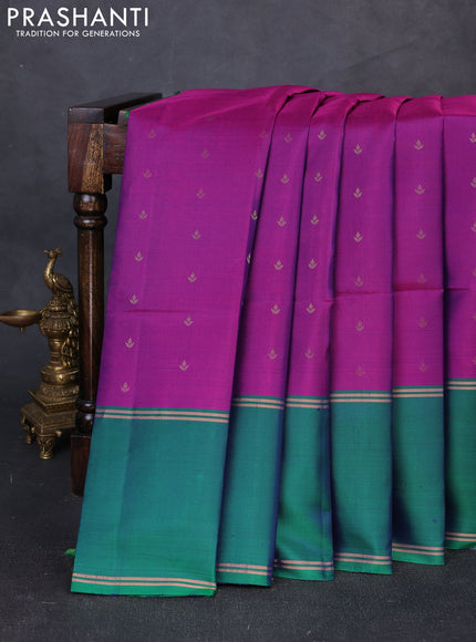 Pure soft silk saree purple and green with allover zari woven buttas and rettapet zari woven border