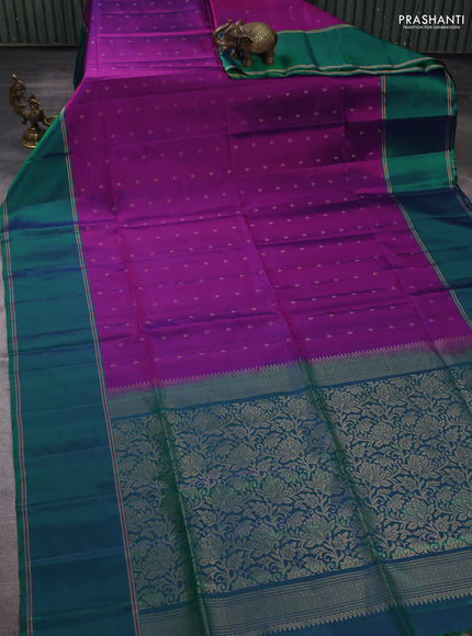 Pure soft silk saree purple and green with allover zari woven buttas and rettapet zari woven border