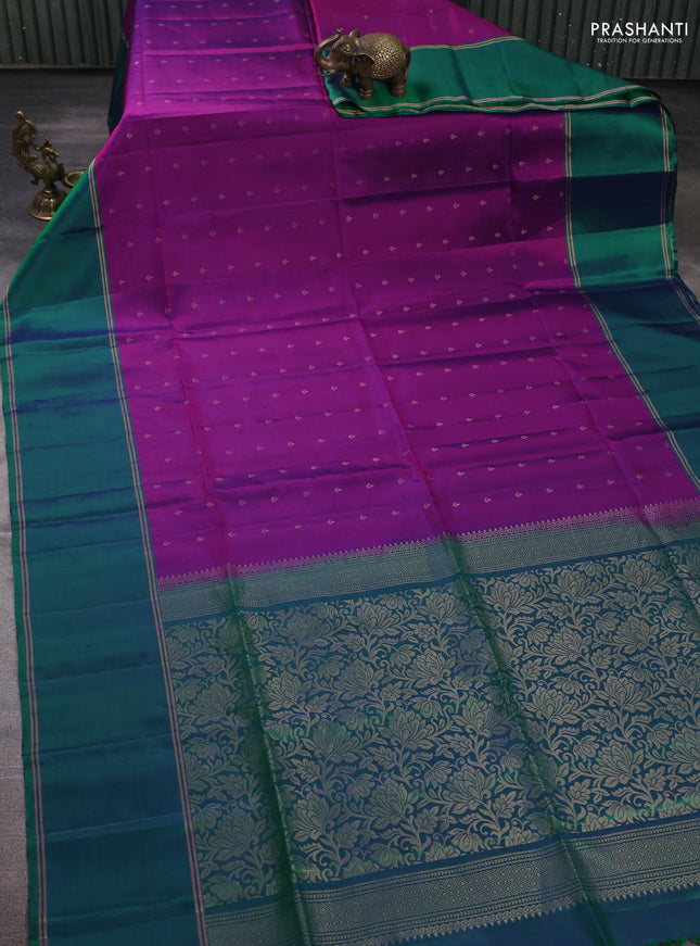 Pure soft silk saree purple and green with allover zari woven buttas and rettapet zari woven border
