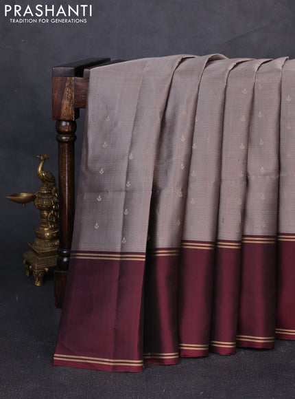 Pure soft silk saree grey and deep maroon with allover zari woven buttas and rettapet zari woven border
