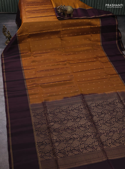Pure soft silk saree dark mustard and deep wine shade with allover zari woven buttas and rettapet zari woven border